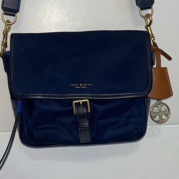 Tory Burch Perry nylon shoulder/crossbody purse bag blue colorblock - Picture 2 of 12